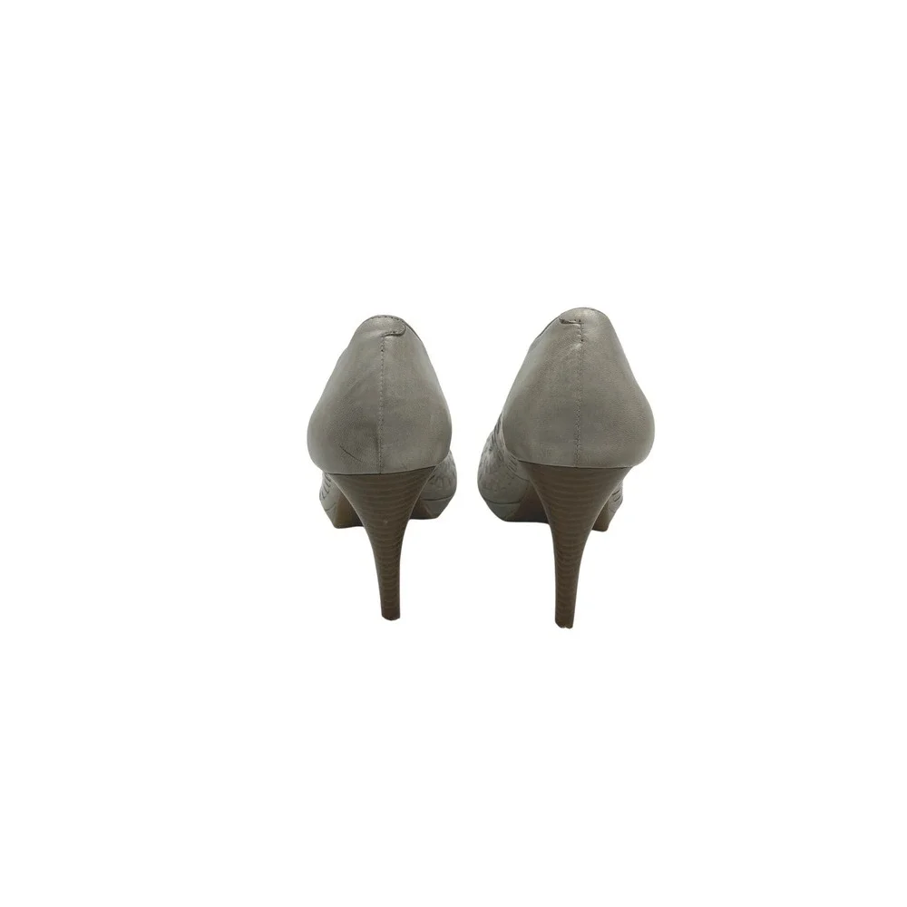 Andrew Geller Grey‎ Beige Leather Heels Woven Stiletto 4